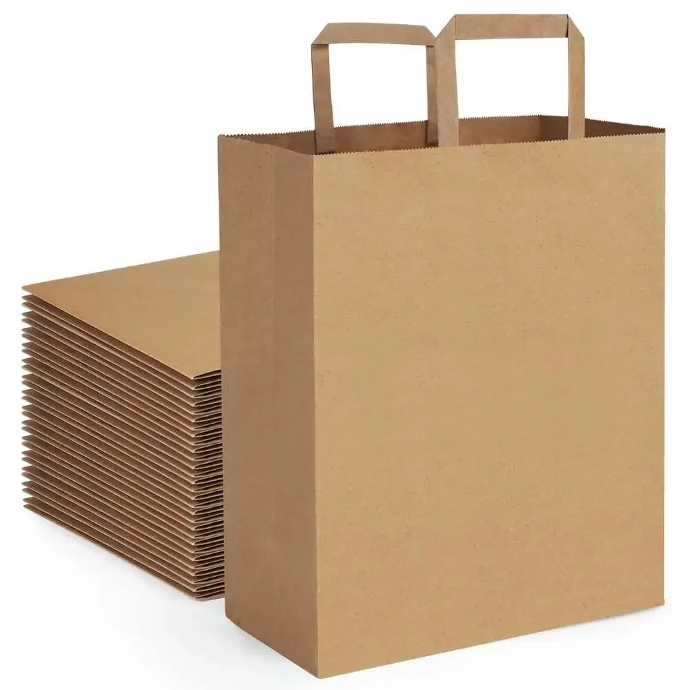 BagDream Large Kraft Paper Grocery Bags w/ Handles, 50-Pack